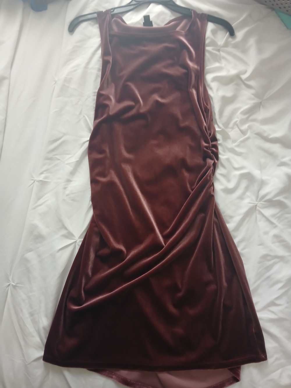 Velvet Ruched Bodycon Dress in Deep Wine - Womens